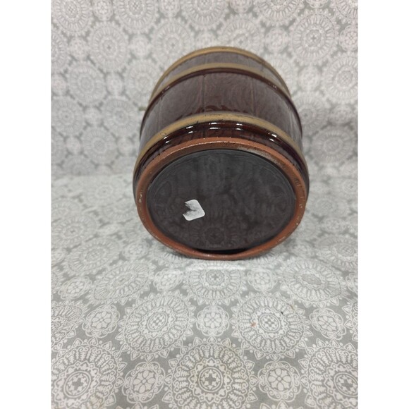 Vintage Brown Ceramic Cookies Jar Barrel with Metal Handle and Lid Marcrest Drip - Picture 7 of 8